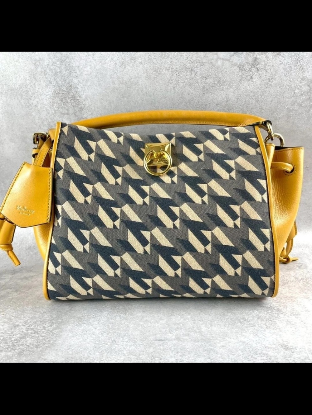 Mulberry Yellow Trim Geometric Canvas Shoulder Bag